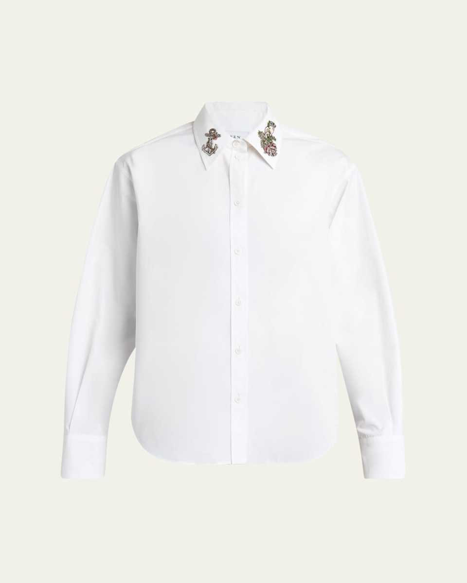 Strass Anchor Embroidered Collar Poplin Shirt